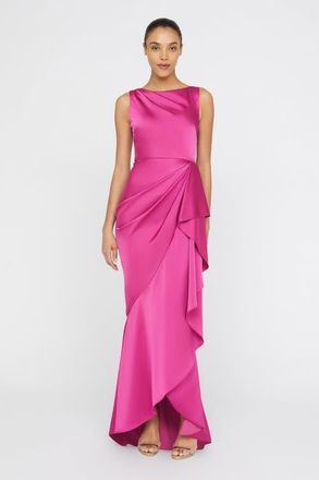 Theia Harper Draped Wrap Bateau Neck Satin Faux Wrap Gown in Shadow Rose at Nordstrom, Size 16