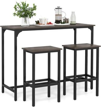 Costway Costway - 3Pcs Dining Table Set 47.5 Counter-Height Kitchen Table-Gray