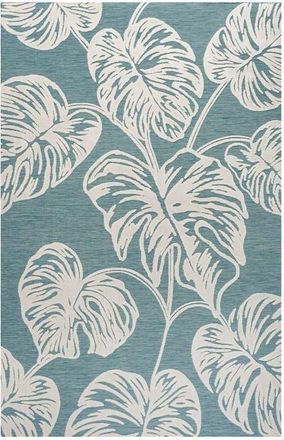 Jonathan Y Designs Tobago High-Low Two-Tone Monstera Leaf Indoor/Outdoor Area Rug in Blue/ivory at Nordstrom, Size 5Ft 0In X 8Ft 0In