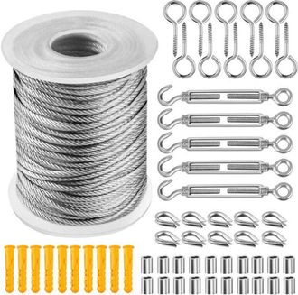 OEM Cable Metalico - Acero Inoxidable 304 - 50 M X 2 Mm - Para Palisado Plantas Decoracion Exterior - Kit Completo Con Tensadores Cunas Ojales