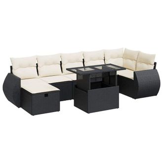 vidaXL Vidaxl - Set De Sof&aacute;s De Jard&iacute;n Y Cojines 8 Piezas Rat&aacute;n Sint&eacute;tico Negro