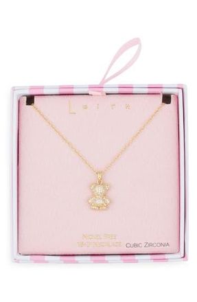 Leith Pav&eacute; CZ Teddy Bear Pendant Necklace in Clear- Gold at Nordstrom Rack