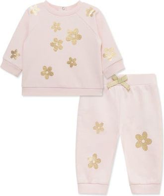 Little Me Floral Shine Active Sweatshirt & Joggers Set in Pink at Nordstrom, Size 12M