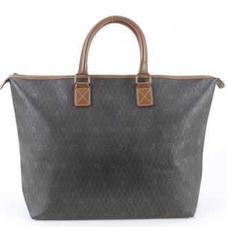 Dior Brown Gray Leather Coated Canvas Boston Bag Tote Bag (Pre-Owned)