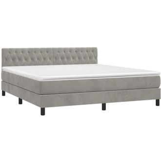 vidaXL Vidaxl - Cama Box Spring Con Colch&oacute;n Terciopelo Gris Claro 180x200 Cm