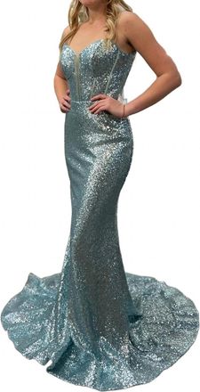 Sherri Hill V Neck Mermaid Dress In Light Green