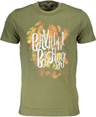 Cavalli Katoenen T-shirt met Print Logo - Heren - T-shirts - Groen - L - Katoen - Tops