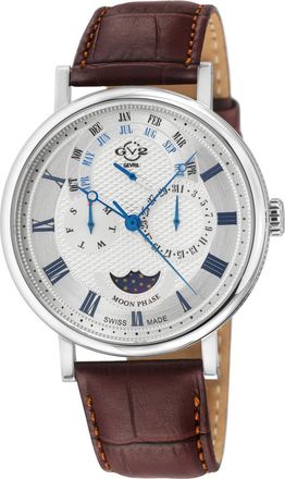 Gevril Group Maestro Quartz Moon Phase Silver Dial Mens Watch 43600