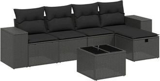 vidaXL Set De Sof&aacute;s De Jard&iacute;n 6 Piezas Y Cojines Rat&aacute;n Sint&eacute;tico Negro Vidaxl