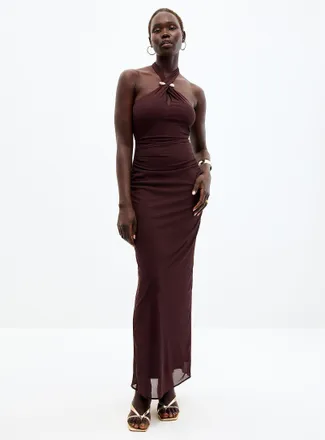 Ever New Womens Jayni golden pin long halter dress