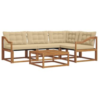 vidaXL Conjunto De Sof&aacute;s De Exterior Con Coj&iacute;n 5 Pcs Natural Y Beige Vidaxl