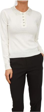 Fracomina Gebreide Polo Regular Fit - Dames - Ronde hals truien - Wit - XS - Wol - Truien & Vesten