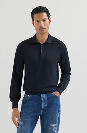 Brunello Cucinelli Cotton lightweight knit polo shirt in Navy Blue at Nordstrom, Size 60