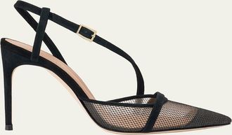 Malone Souliers Valeria 90mm Suede & Mesh Slingback Pumps