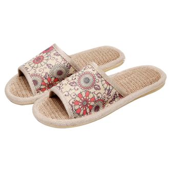 Yarnow Blue and White Porcelain Home Slippers for Women, Lightweight Linen Cotton Mix, Silent Soft Sole, Size 39/40, Breathable Slip-ons for Indoor Seasonal 