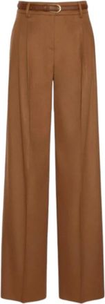Max Mara Wijde Wolbroek - Dames - Wijde Broeken - Bruin - XS - Wol - Broeken