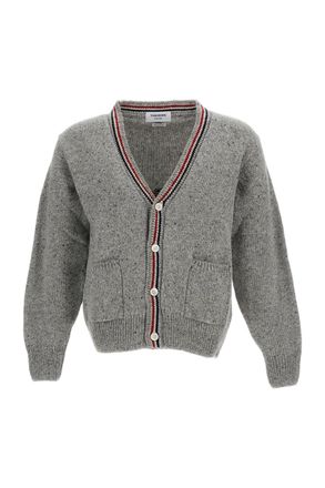 Thom Browne Donegal Yarn Cardigan with RWB Intarsia and Patchwork Detail