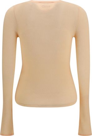 Chlo&eacute; Womens Ribbed Wool Sweater Bleached Orange Ovis Aries