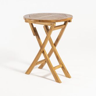 EDÈN JARDÍ Mesa para jardín redonda y plegable de madera de teca 60x76 cm