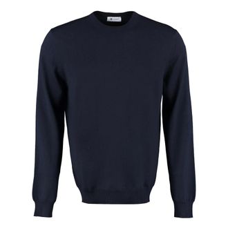 THE (ALPHABET) Round-neck Knitwear, male, Blue, Size: XL Ribbed Wool Pullover