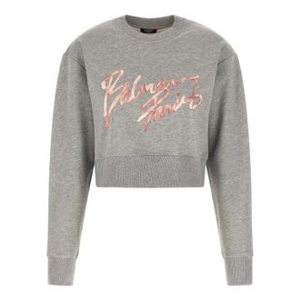 Balmain Cropped Printed Cotton Sweatshirt