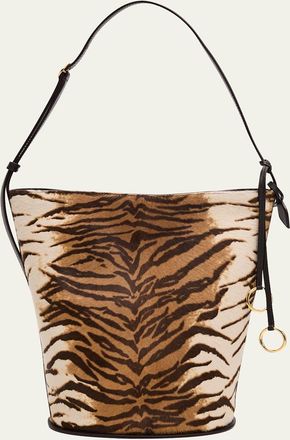 Alaia Hip Tiger-Print Calfhair Small Bucket Bag