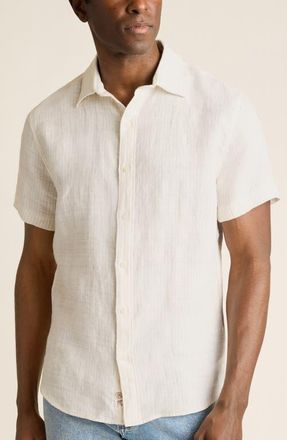 Bonobos Montauk Stripe Jacquard Short Sleeve Linen Button-Up Shirt in Ewes Textured Linen As Header at Nordstrom, Size Xx-Large