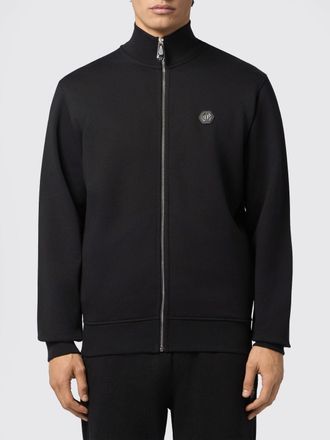 Philipp Plein Felpa in jersey con zip, collo alto e stampa Skull