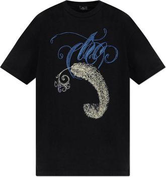 Etro Katoenen T-shirt met print - Dames - Tops - Zwart - Maat: XS Katoen