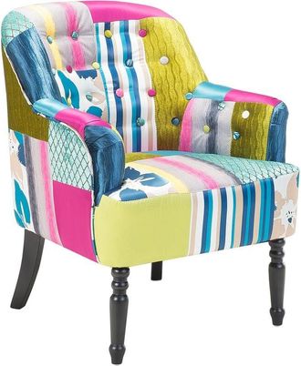 Beliani Beliani - Retro Fabric Upholstered Armchair Multicolour Blue Patchwork Tufted Mandal