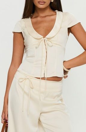 Princess Polly Aubrette Peter Pan Collar Satin Top in Cream at Nordstrom, Size 12