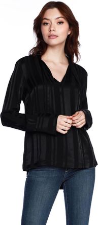 bobi Split Neck Peasant Blouse In Black