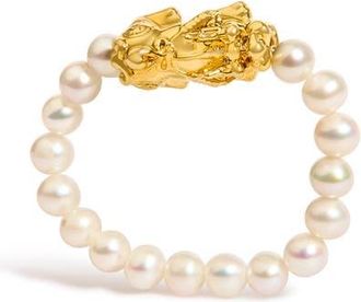House of Brilliance 18K Yellow Gold Freshwater Pearl Dragon Charm Adjustable Ring Band at Nordstrom