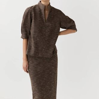 Ann Mashburn Violetta Top In Brown/ivory Speckled Knit