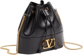 Valentino Tassen, Dames, Zwart, ONE Size, Leer, VLogo Signature Mini Bucket Bag