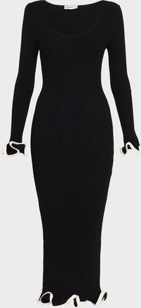 SIMKHAI Solani Ribbed Long-Sleeve Midi Dress