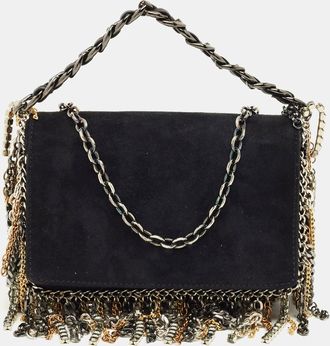 Jimmy Choo London Black Suede Chain Embellished Fringe Shoulder Bag