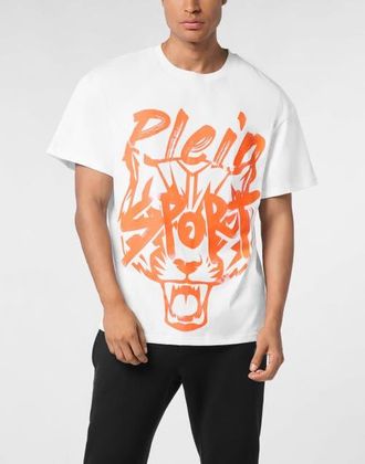 Plein Sport Round Neck T-Shirt Plein Sport Men in White/orange at Nordstrom, Size Xxx-Large