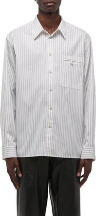 Helmut Lang Relaxed Fit Stripe Button-Up Shirt in White/Navy at Nordstrom Rack, Size X-Large