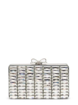 Self Portrait Rectangular Grey Satin Crystal Clutch Bag