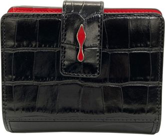 Christian Louboutin Black Red Color Leather Wallet (Bi-Fold) (Pre-Owned)
