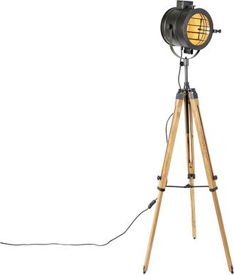 QAZQA Lampada da tavolo tripode radient - Industriale - Legno,Acciaio - Nero/Marrone - Oblungo Max. 1 x Watt - Qazqa