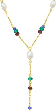 Rina Limor Silver 3.61 Ct. Tw. Blue Sapphire, Garnet, Green Onyx & 4-6.5 Mm Pearl Bead Necklace