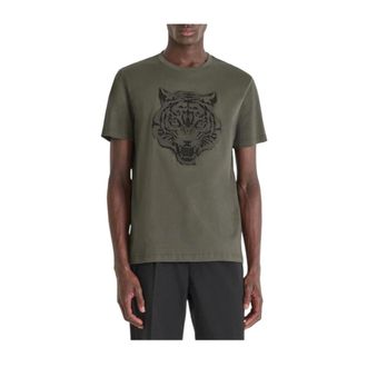 Antony Morato T-Shirts, male, Green, Size: 2XL Tiger Embossed Green T-shirt