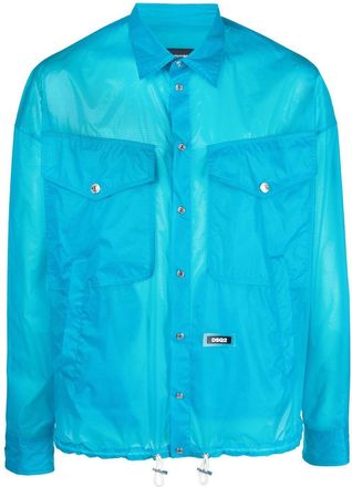 Dsquared2 logo-patch shirt jacket - men - Polyamide - 54 - Blue