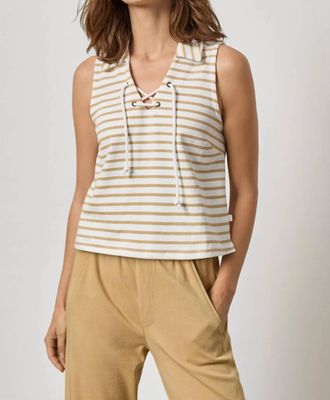 Lilla P Sleeveless Collared Top In Burlap Stripe