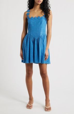Saylor Fara Floral Applique Cotton Mini Sundress in French Blue at Nordstrom, Size X-Small