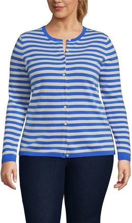 Lands End Cashmere Cardigan Sweater in Muted Cobalt/ivory Breton at Nordstrom, Size 1X