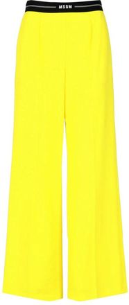 Msgm Gele Wollen Broek - Dames - Wijde Broeken - Geel - M - Wol - Broeken
