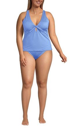 Lands End Shine Ribbed Tankini Top and High Waisted Bottom Swimsuit Set in Lake Blue Ottoman at Nordstrom, Size 2X